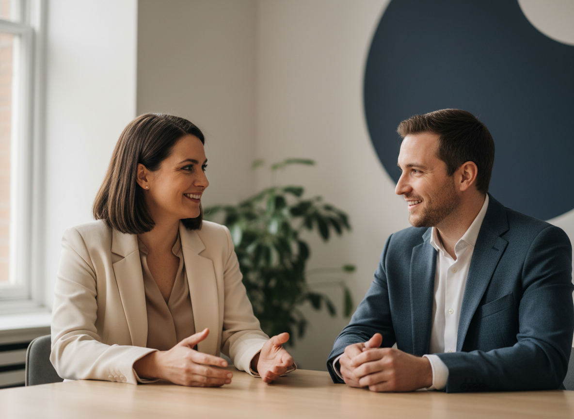 Professional meeting between employer and recruitment consultant